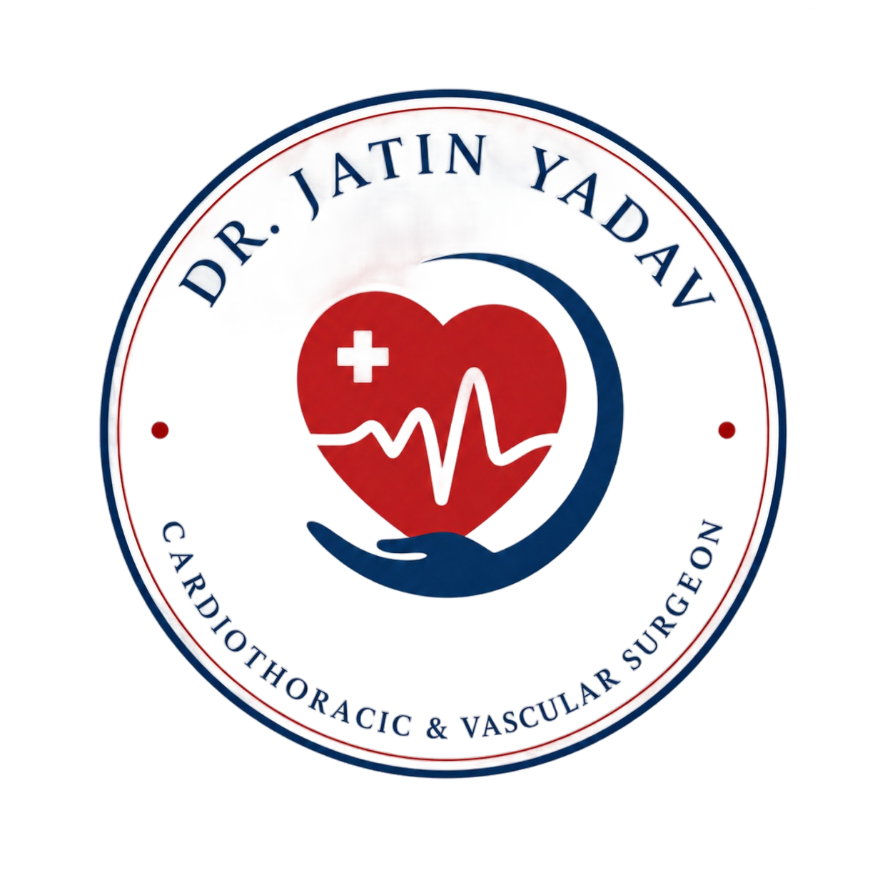 Official logo of Dr. Jatin Yadav, Cardiac and Vascular Surgeon in Gurgaon, featuring a red heart with ECG heartbeat symbol and premium medical branding design.