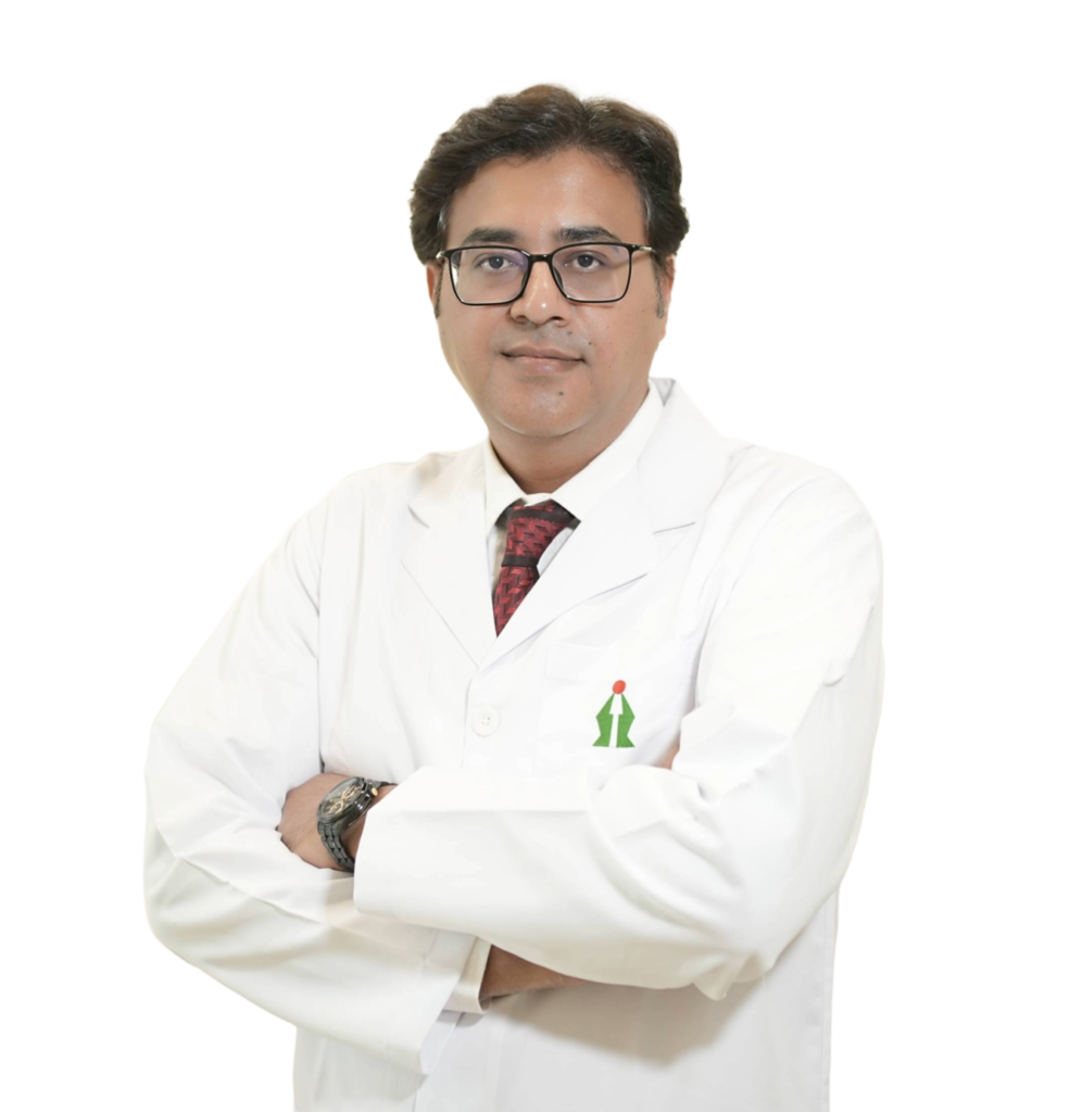 Dr Jatin Yadav cardiologist and heart specialist in Gurgaon wearing white coat with transparent background